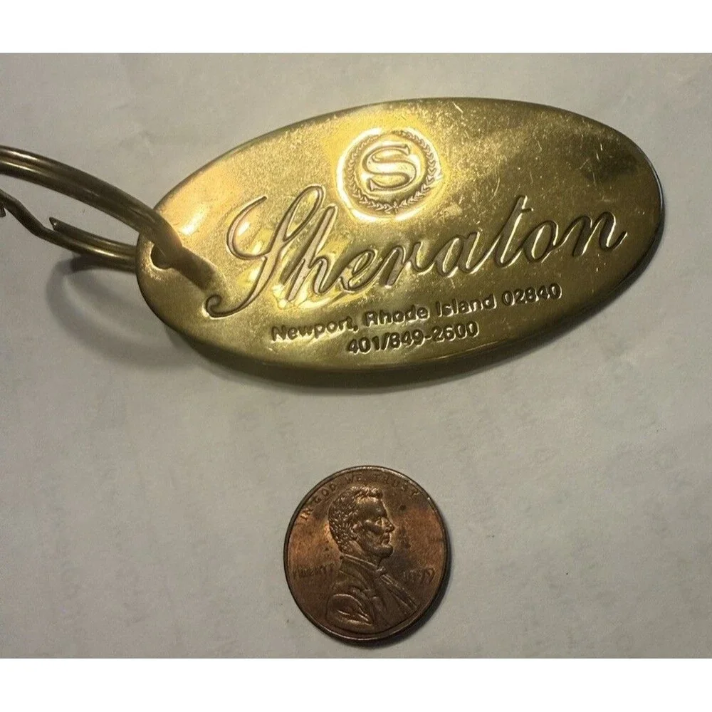 Vintage RARE BRASS Keychain Key Fob Ring “Sheraton” Newport Rhode Island